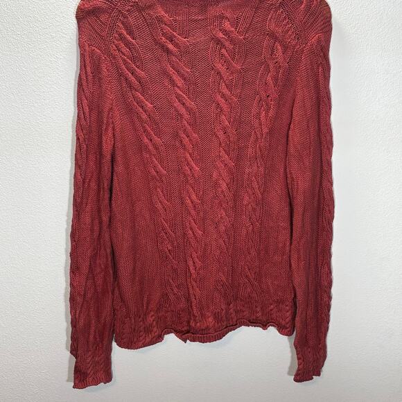 Brooks Brothers Women’s Sweater Size Large Salmon Cable Knit Silk Cotton Blend - Picture 3 of 6